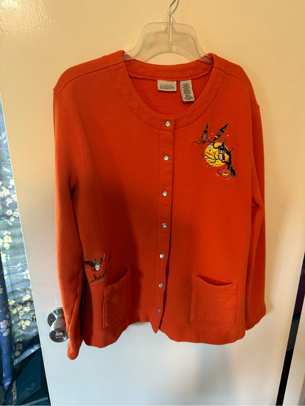 Classic Elements Orange Halloween Snap-Front Women's Sweater Cardigan size Lg